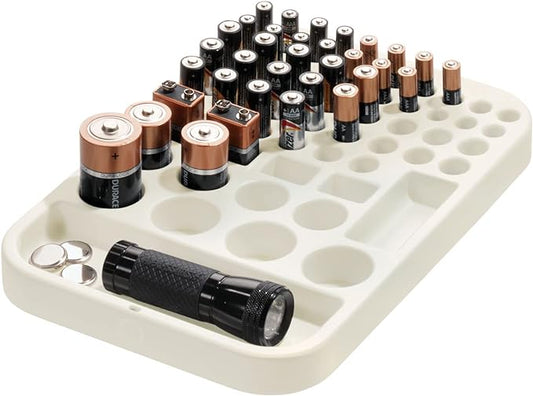 iDesign Recycled Plastic Divided Battery Organizer Insert, 7.6" x 11.1" x 1", Coconut