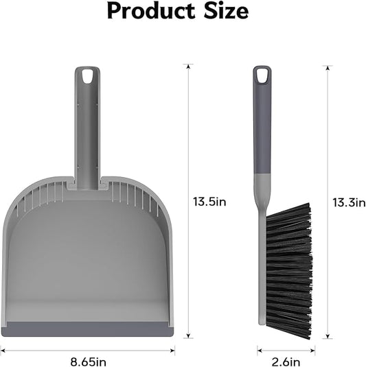 SetSail Small Dustpan and Brush Set, Nesting Snap-On Handheld Broom and Dust Pan with Teeth Portable Broom and Dustpans Sets Suitable for Desktop, Pets Care, Sofa, Camping, Grey