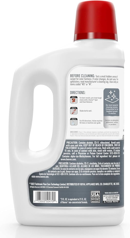 Hoover Prime Professional Carpet Cleaner Solution, 50 oz., Ocean Breeze Scent, Powerful Carpet Shampoo Solution, Remove Tough Stains from Carpet and Upholstery, Pair with Hoover Carpet Cleaner Machine