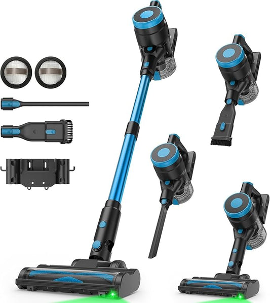 Zefiro Cordless Vacuum Cleaner,45Mins Runtime Stick Vacuum, Anti-Tangle and 1.5L Dust Cup, Lightweight Vacuum for Hardwood Floor Carpet Pet Hair