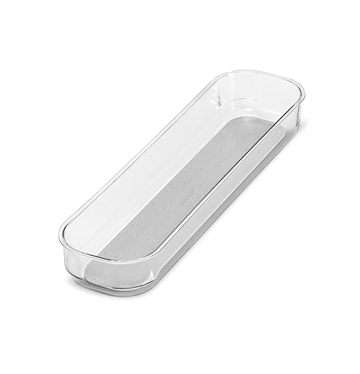 madesmart Antimicrobial 14 x 4 Clear Soft Grip Bin, 14" x 4", Light Grey