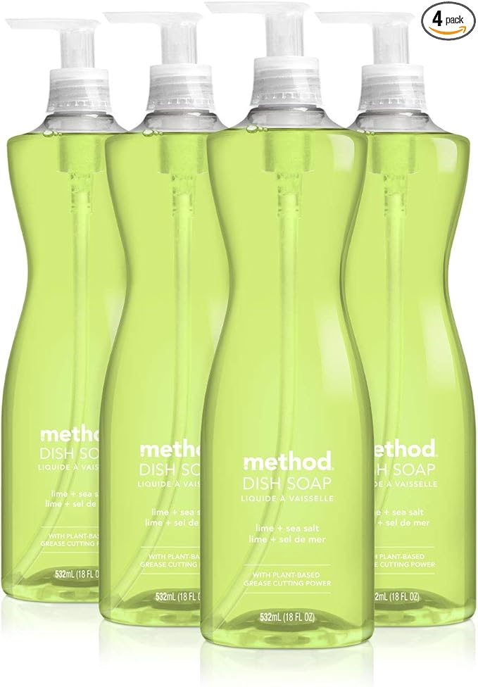 Method Gel Dish Soap, Lime + Sea Salt, Tough on Grease, 18 Fl Oz (Pack of 4)