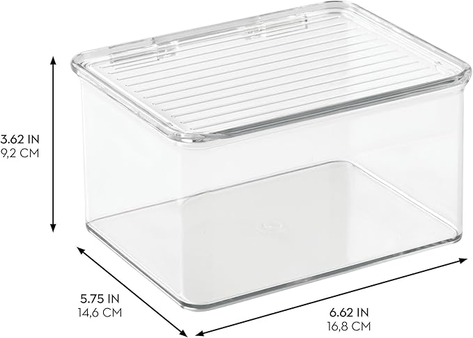 iDesign Plastic Stackable Hinged-Lid Pantry or Kitchen Storage Box - Set of 6 - Clear