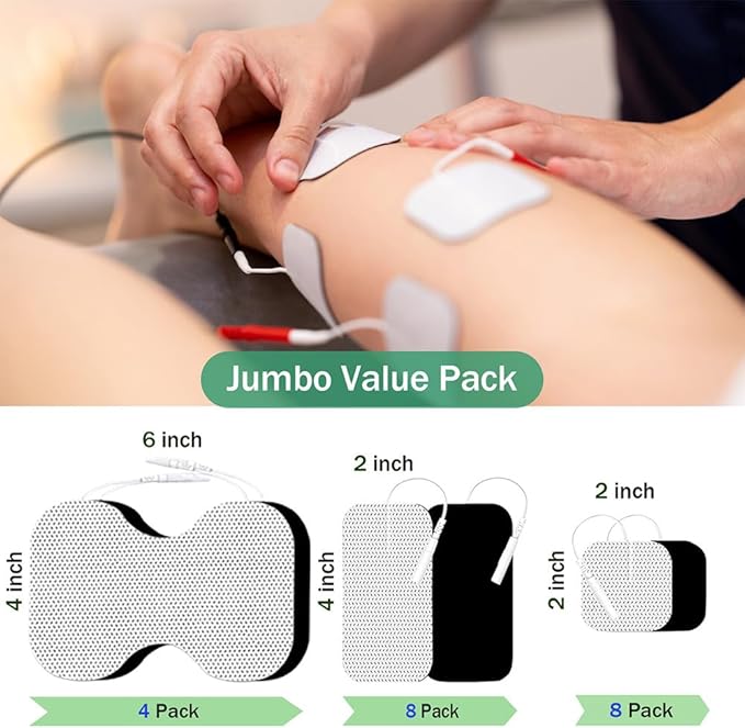 TENS Unit Electrode Pads Combination Set Multiple Sizes TENS Pads Reusable and Latex Free Pigtail Electrodes for Multiple Pain Relief Compatible with TENS 7000,AUVON,Etekcity,Nicwell Care TENS