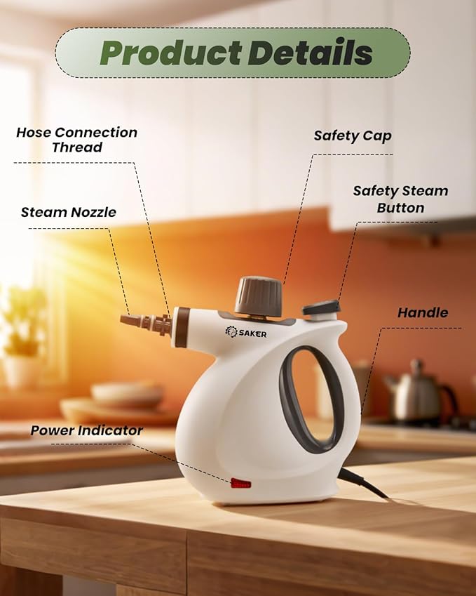 Saker Handheld Steam Cleaner Upgraded,Portable Steam Cleaner for Home,1050W Steam Cleaner,Quick Heating & Deep Cleaning of Floors, Cars, and Kitchen(with 5 Fiber Cloths)