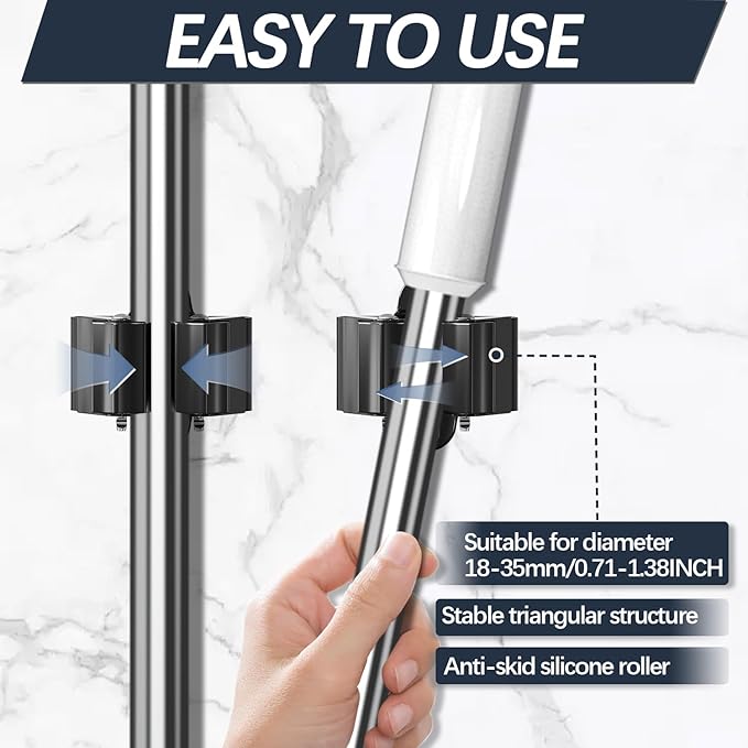 3-H Stainless Steel Broom Holder Wall Mount 15-Pack- Heavy Duty Mop Organizer, Wall Mounted Broom Storage with Secure Mounting for Laundry Garage Bathroom