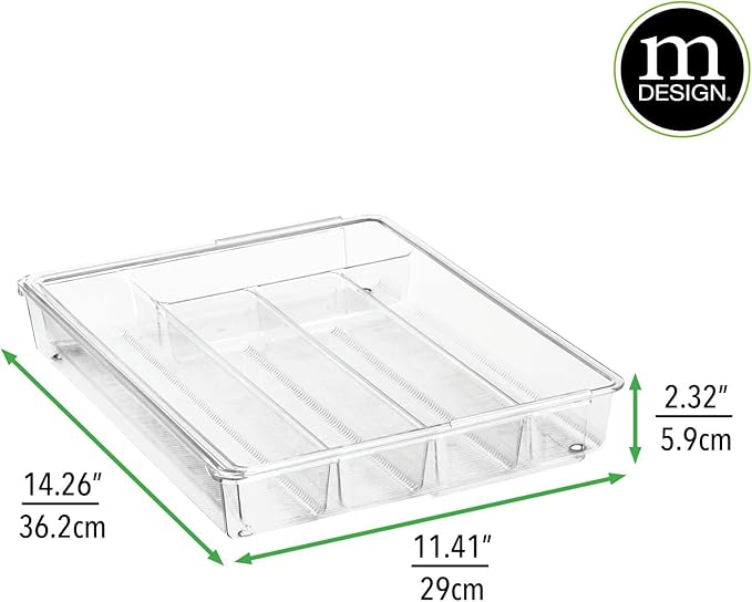 mDesign Adjustable, Expandable Plastic Kitchen Cabinet Drawer Storage Organizer Tray - for Storing Organizing Cutlery, Spoons, Cooking Utensils, Gadgets - 2" High - Clear