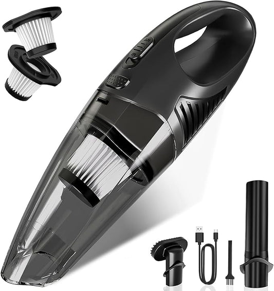 Handheld Vacuum Cordless, Rechargeable Car Vacuum Cleaner with Multiple Attachments, Portable Hand Held Vacuum Suction Power, Mini Vacuum for Car, Home, Pet Hair, Office, Desk, Keyboards Black