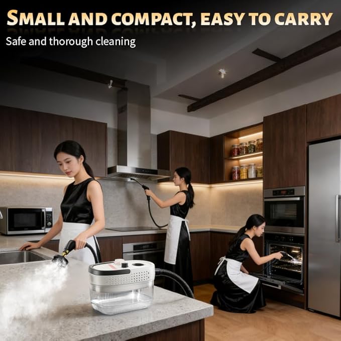 Portable Steam Cleaner, 15s Fast Heat Handheld Steamer for Cleaning with 1L Large Tank, 6 - Level Steam Control for Car Detailing, Kitchen Grease, Bathroom Cleaning