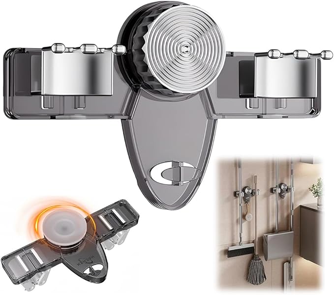 Broom Holder Mop Hanger, 2026 New No punching required Broom Hanger Organizer for Bathroom, Kitchen, Office，Utility Room，Laundry Room,Home Garden, Garage Storage and Organization Rack (Gray)