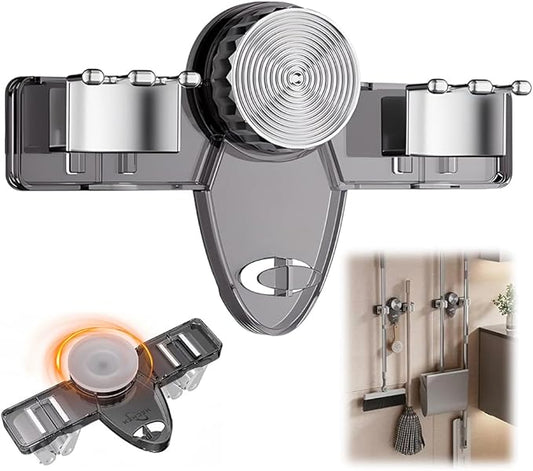 Broom Holder Mop Hanger, 2026 New No punching required Broom Hanger Organizer for Bathroom, Kitchen, Office，Utility Room，Laundry Room,Home Garden, Garage Storage and Organization Rack (Gray)