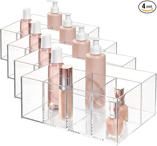 iDesign 5-Section Divided Vanity Organizer for Cosmetic Storage - Clear (Pack of 4)