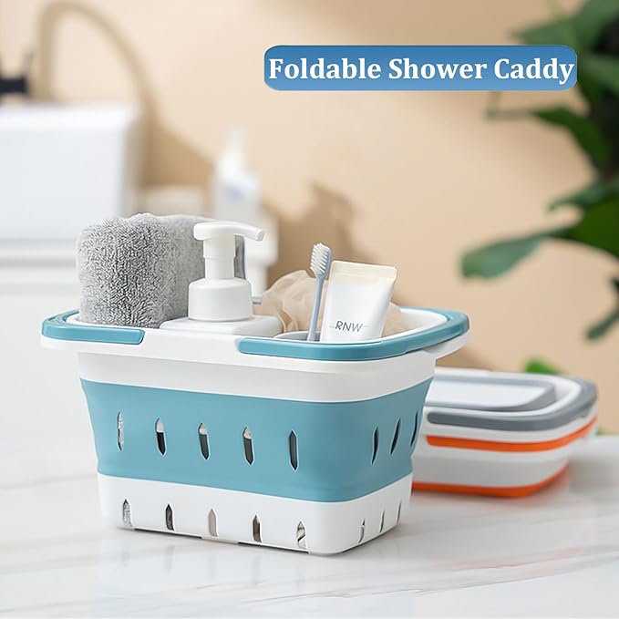 Haundry Portable Shower Caddy Basket, Foldable Caddy Basket with Handles, Collapsible Storage Organizer for Bathroom, Kitchen, College Dorm,Gym (Grey)