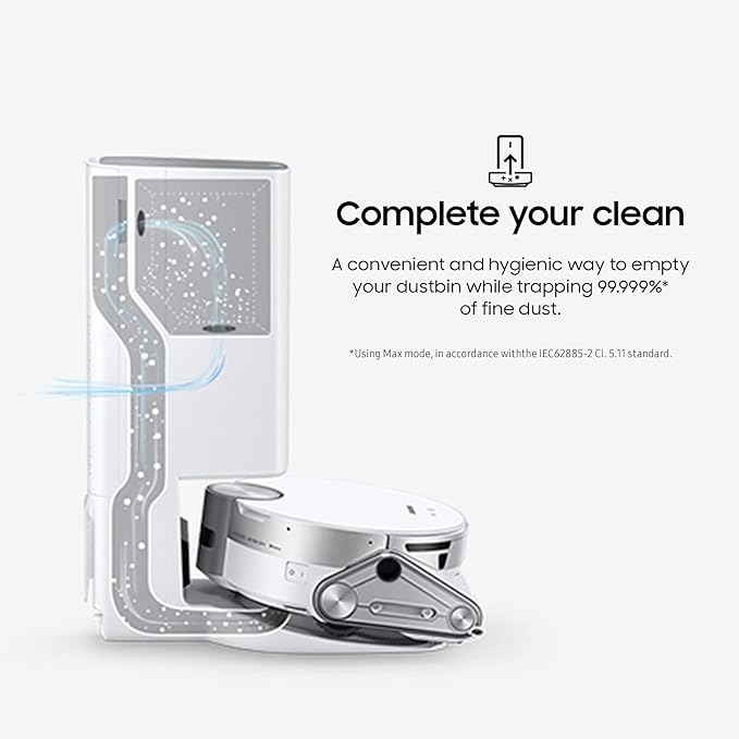 SAMSUNG Jet Bot AI+ Robot Vacuum Cleaner w/ Object Recognition, Intelligent Cleaning, Clean Station, 5-Layer Filter, Touchless Dust Removal for Hardwood Floors, Carpets, VR50T95735W, White
