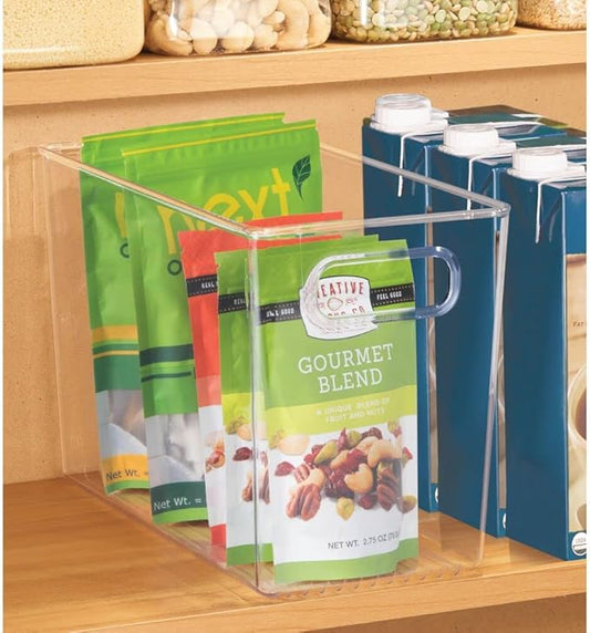 mDesign Plastic Modern Kitchen, Pantry Food Storage Container Bin w/ Handles - Cabinet, Fridge/Freezer, Countertop Organizer - Snacks/Drink/Appliances; Ligne Collection, Clear, 12x6x7.75 (Pack of 1)