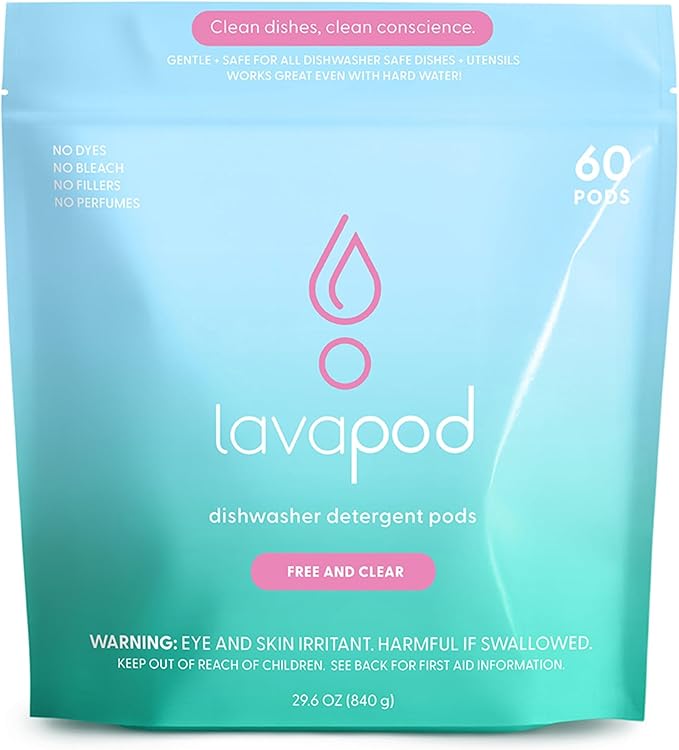 Natural Dishwasher Detergent Pods| Free and Clear (Unscented) Dish Tabs, Eco-Friendly Plant Based Enzymes | Leaves Dishes Sparkling, 60 Count