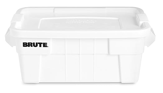 Rubbermaid Commercial Products BRUTE Tote Storage Bin with Lid, 14-Gallon, White, Rugged/Reusable Boxes for Moving/Camping/Garage/Basement Storage, Pack of 6