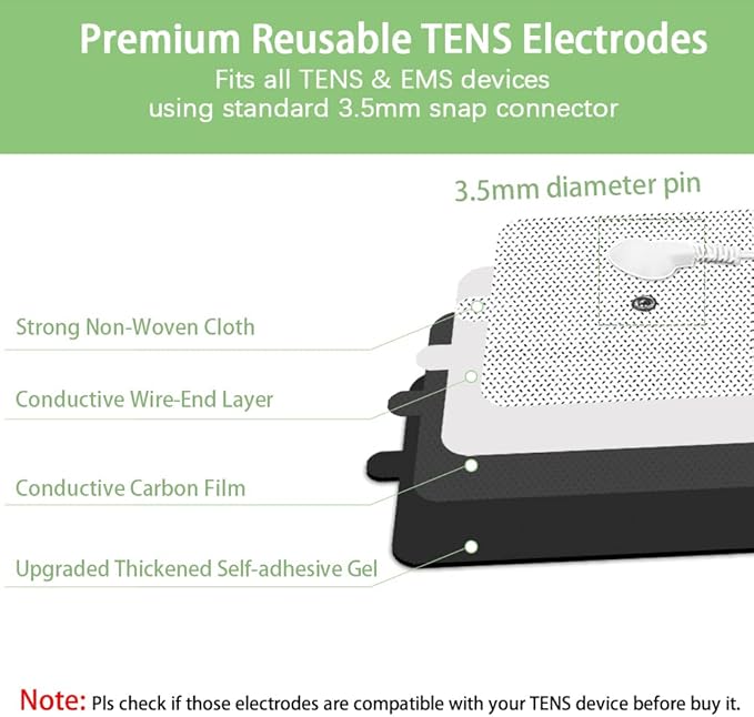 TENS Unit Replacement Pads Standard 3.5mm Snap-on 4 * 8" Large Reusable TENS Unit Pads Premium Non-Irritating TENS Pads Replacement Self-Adhesive Electrode Pads for Muscle Stimulator Therapy - 4Pcs