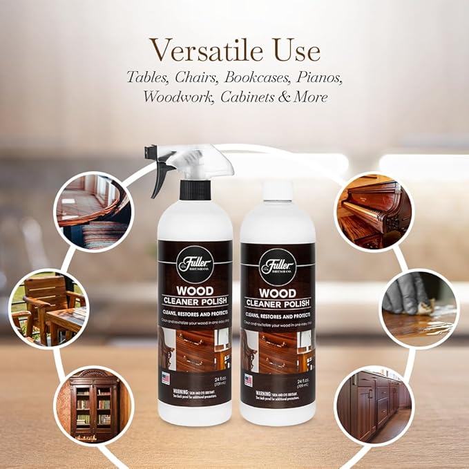 Fuller Brush Wood Polish & Cleaner – Conditions, Shines & Protects Wood Surfaces – Removes Dust, Smudges & Stains – Safe for Furniture, Cabinets, Tables & Trim - (Refill Bottle - Pack of 4)