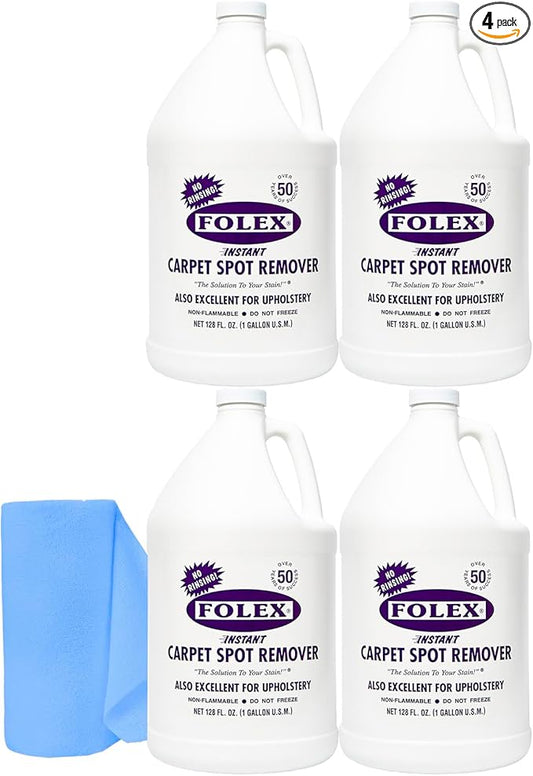 FOLEX Instant Carpet Spot Remover Carpet Cleaner with Reusable Cleaning Cloth - 128 oz - Removes Pet Accidents, Grease, Red Wine and More - 4 Pack