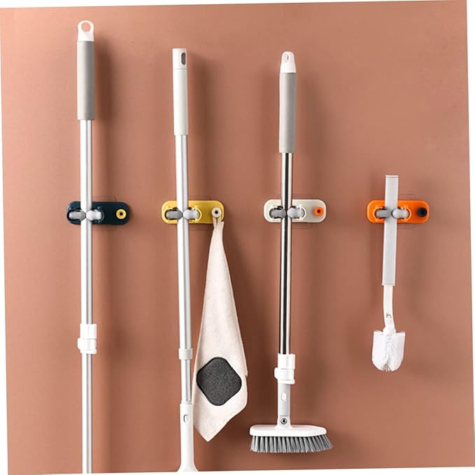 IMIKEYA 4pcs Hanging Broom Mop Storage Mounted Mop Holder Hook Rack for Home Cleaning Organizer