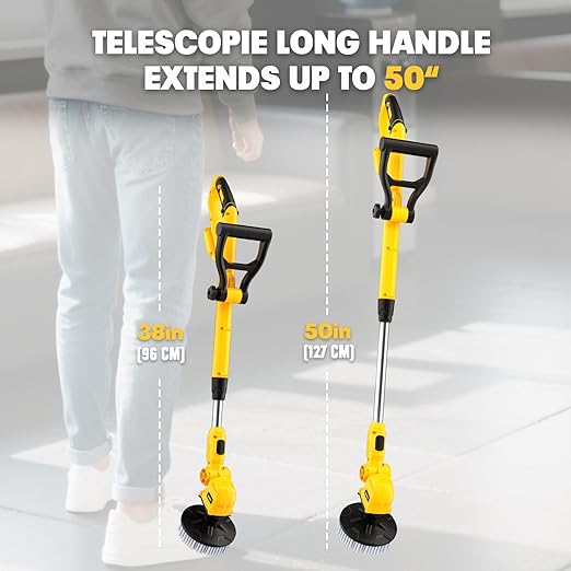 Electric Floor Scrubber Compatible with DeWalt 20v Battery(Tool Only) Cordless Spin Cleaning Machine, Brushless Heavy-duty Power Cleaner, 2 Brushes, Telescopic Long Handle, for Tile Grout Bathroom Tub