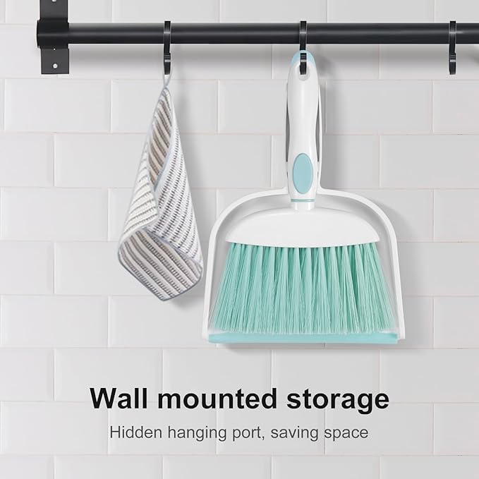 NACENA Small Dust Pan and Brush Set, Mini Broom and Dustpan Set Small Hand Broom and Brush Combo Dust Pan for Home Cleaning Drawers Desktop Sofas and Outdoor, Blue