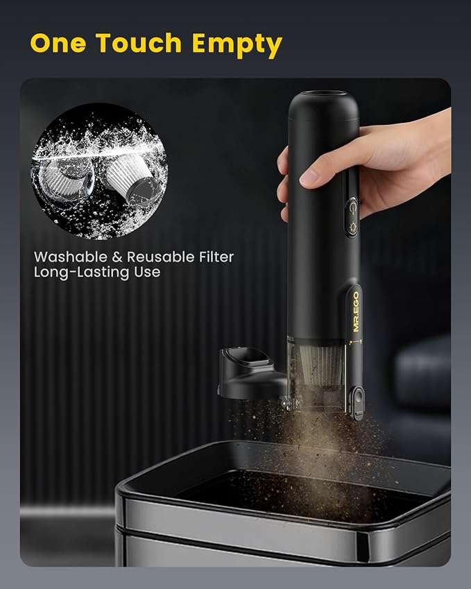 Mr.ego Car Vacuum Portable Cordless, 20000Pa Mini Vacuum Cleaner & Air Duster, 100,000 RPM Brushless Motor Handheld Vacuum with LED Light and Multi-Nozzles for Car, Home, Office, Pet (Black)