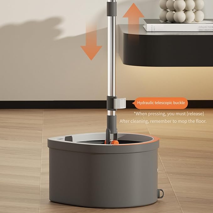 Spin Mop and Double Bucket Set with Dual-Chamber Water System,Self-Wringing Floor Cleaning Kit with 5 Extra Refills for Hardwood Tile Laminate Floors (shuidi-Grey)