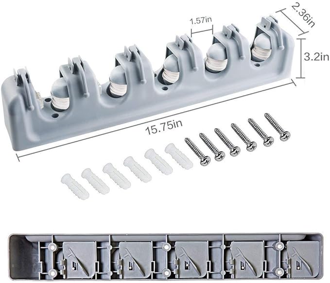 Mop and Broom Holder, Multipurpose Wall Mounted Heavy Duty Tool Organizer Storage Hooks,Ideal Broom Hanger for Kitchen Garden and Garage laundry room,5 Position with 6 Hooks