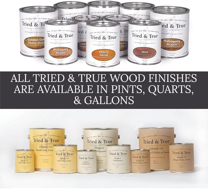 Tried & True Superior Varnish Oil Wood Finish & Sealer, 8 oz. - Natural Pine Resin & Linseed Oil, Ideal for Interior Furniture, Tables, Countertops - Food Safe, Scratch Resistant & Durable