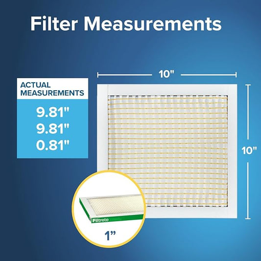 Filtrete 10x10x1 AC Furnace Air Filter, MERV 8, MPR 700, Tough on Pollen, Easy on Airflow, 3-Month Pleated 1-Inch Electrostatic Air Cleaning Filter, 4-Pack (Actual Size 9.813 x 9.813 x 0.8125 in)