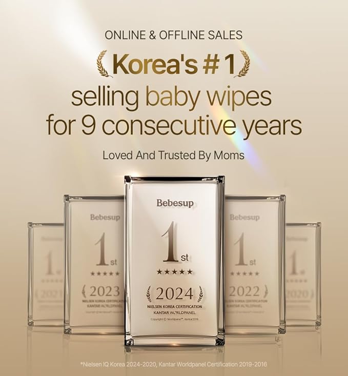 BEBESUP- Korea’s #1 Signature Baby Wipes - Hypoallergenic Water-based Unscented Alcohol-Free Ultra-Thick Super Seed Extracts Organic Plant-Based for sensitive skin Flip-Top (1 Pack)