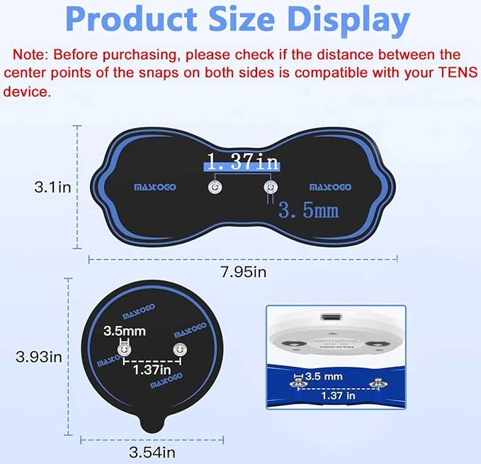 Wireless TENS Unit Electrode Pads Combo Set – 8-Pack Multi-Size Electrodes, Reusable & Latex-Free Replacement Pads for Wireless TENS Units, 3.5mm Snap Connectors (for Multi-Site Pain Relief)