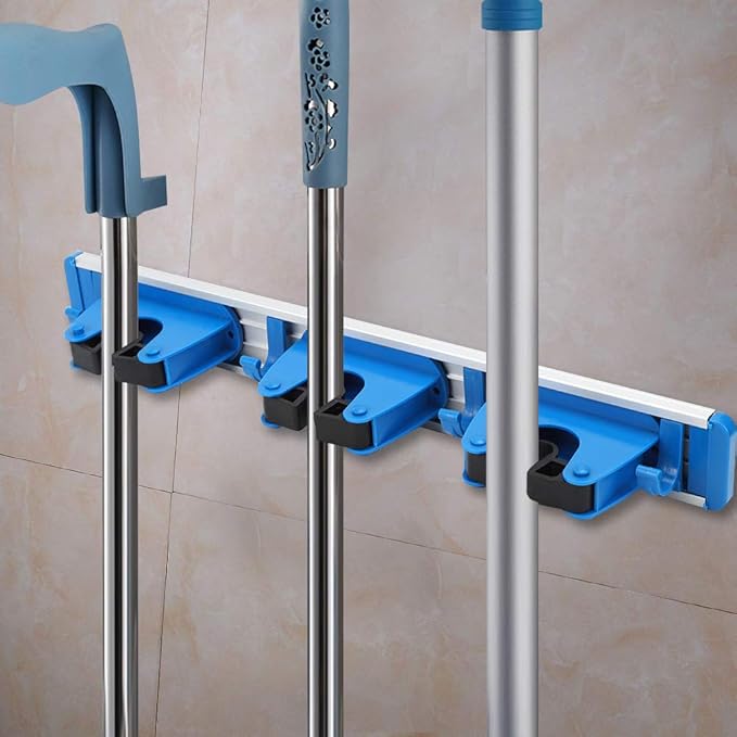 Broom and Mop Holder, Mop Broom Holder Wall Mounted with 3 Sliding Positions, Mop Organizer, Utility Tool Organizer for Home