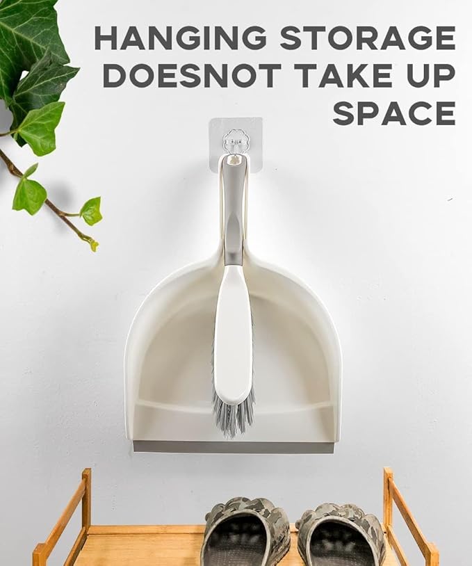 Dust Pan, Dustpan and Brush Set, Small Dust Pan and Brush Set, Hand Broom and Dustpan for Home, Handheld Angled Dust Pans and Brooms are Daily Cleaning Tools, 2 Pack Beige Brown