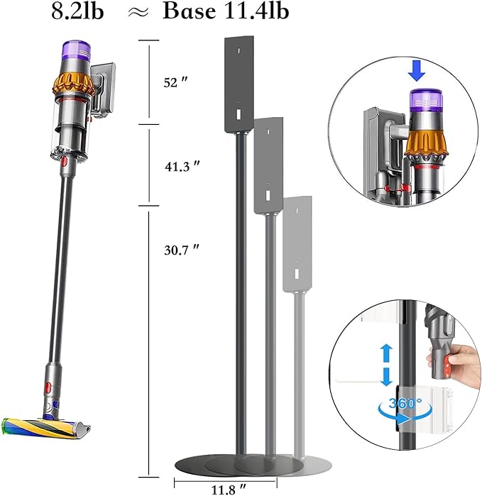 Height-Adjustable Vacuum Stand Compatible with Dyson Gen5/V15/V12/V11/V10/V9/V8/V7 – Solid Metal Storage Bracket with 3 Hooks & 9-Part Organizer, Heavy-Duty Stable Holder