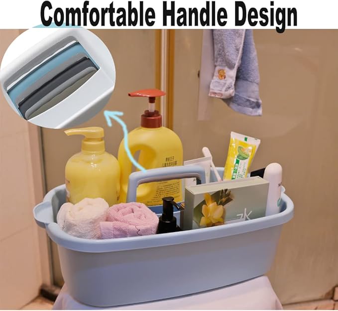 Cleaning Supplies Organizer, Large Cleaning Supply Caddy with Handle, Portable Cleaning Tool Storage Tote for Dorm, Bath, Pantry (Blue)