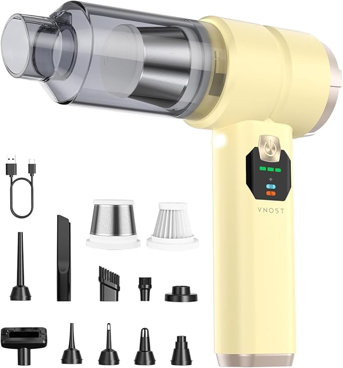 Portable Cordless Car Vacuum,4-in-1Handheld Cordless Vacuum with 30000Pa Suction,130000RPM,6800mAh Battery,10Nozzles,Rubber Paint Material for Car,Home,Birthday Gifts for Men Dad Husband(cream yellow)