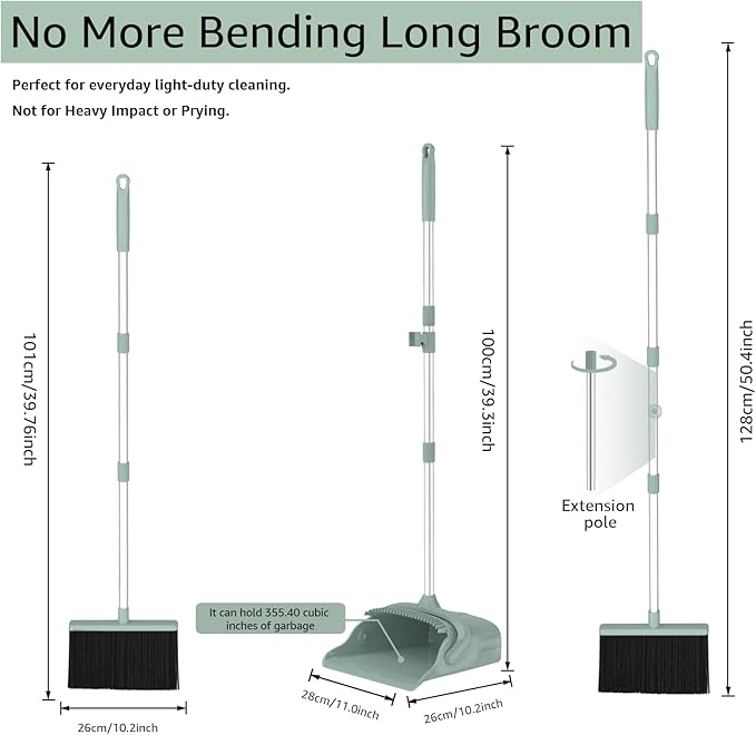 Broom and Dustpan Set – Heavy-Duty Broom and Dustpan for Home Cleaning Tool, Dustpan and Broom with Handle, Outdoor Broom and Dustpan Set • Your Home Essentials (Green)