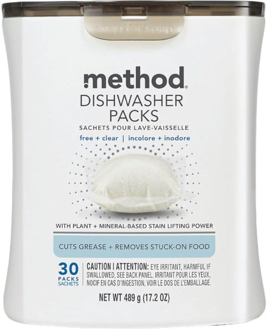 Method Dishwasher Detergent Packs, Free + Clear, 30 count