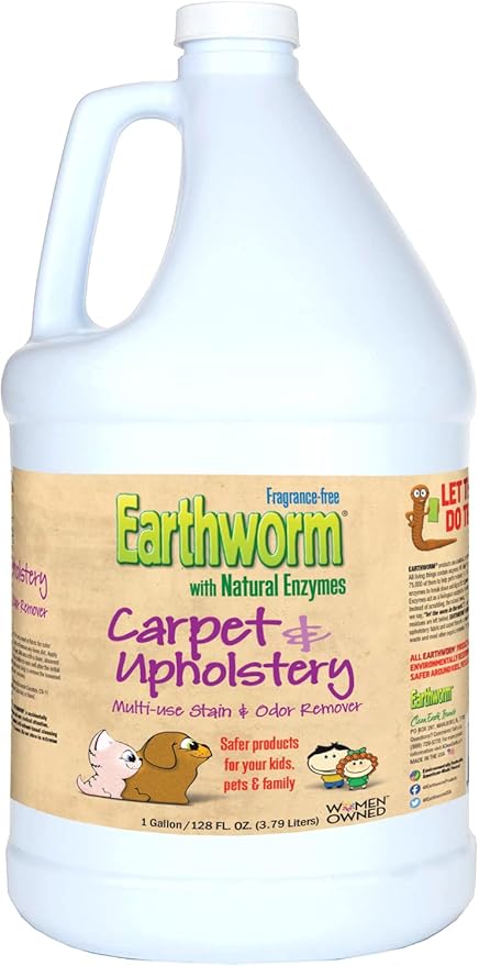 Earthworm Carpet & Upholstery Cleaner Multi-Use Stain & Odor Remover - Natural Enzymes, Safer for Family, Environmentally Responsible - 128 oz