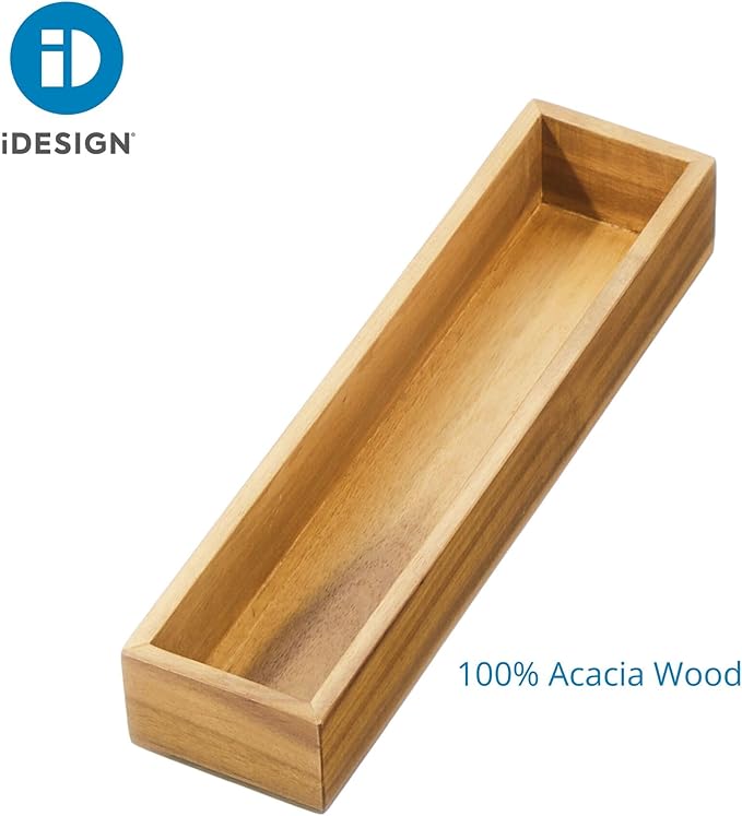 iDesign Acacia Wood Kitchen and Pantry Drawer Organizer Bin– Natural