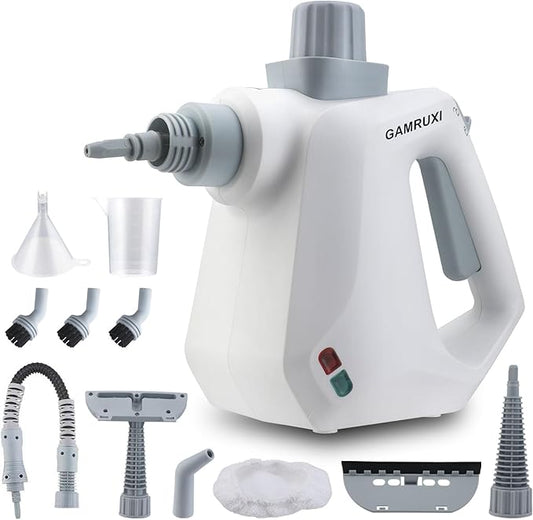 Handheld Pressurized Steam Cleaner with 11 Attachments – Portable Multi-Surface Steamer for Home, Mattress, Floors, Couch, Windows, Upholstery, Car, and Grout – Deep Cleaning & Stain Removal(White)
