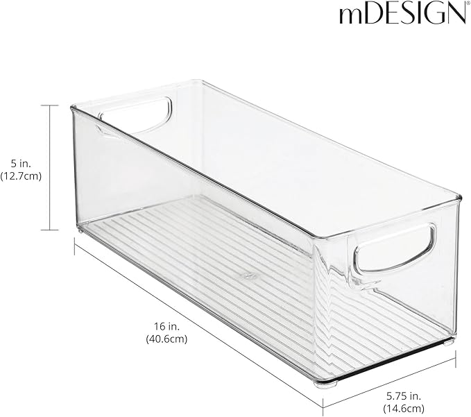 mDesign Plastic Video Game and DVD Storage Organizer - Game and Movie Disc Holder Bin with Handles for Home Media Console Stand and Closet Shelf - Ligne Collection - 8 Pack - Clear