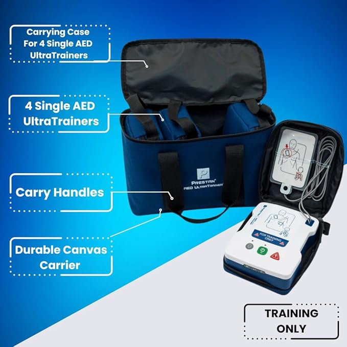 MCR Medical Prestan AED UltraTrainer Pack of 4, Replacement Pads Pack of 4, & Pack of 40 of CTK3