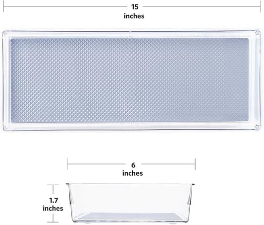 Glad Drawer Organizer Bin, 15x6 - Heavy Duty Clear Plastic Storage Tray for Junk Drawers, Kitchen Utensils, Bathroom Vanity, and Organizing Pantry - BPA Free, Food Safe, Non Slip