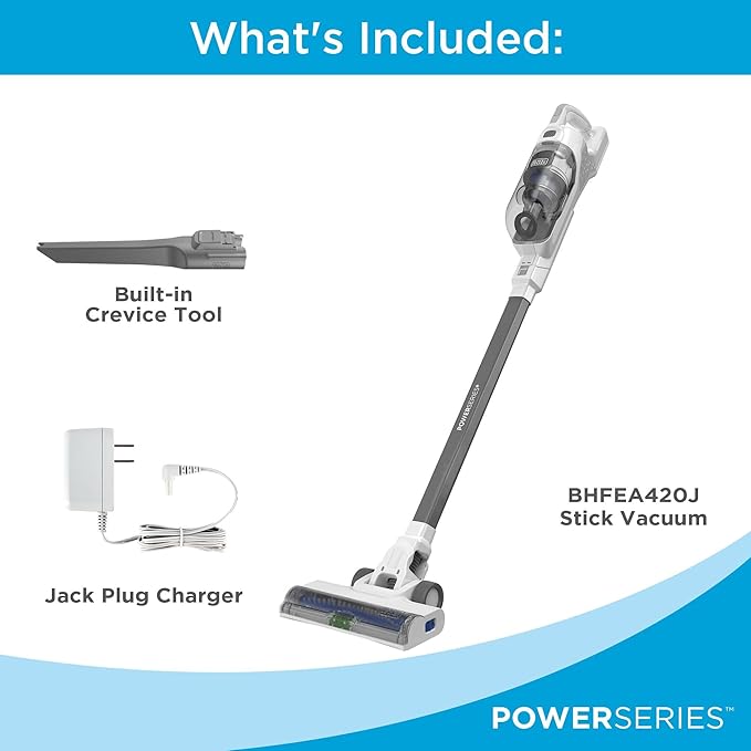 BLACK+DECKER POWERSERIES 16V MAX Stick Vacuum Cordless Rechargeable with LED Lights,Portable Vacuum Cordless, Lightweight, Anti-Tangle, Self-Standing, Multi-Surface, White (BHFEA420J)