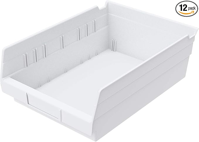 Akro-Mils 30150 12-Inch by 8-Inch by 4-Inch Plastic Nesting Shelf Bin Box, White, Case of 12