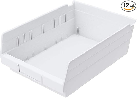Akro-Mils 30150 12-Inch by 8-Inch by 4-Inch Plastic Nesting Shelf Bin Box, White, Case of 12